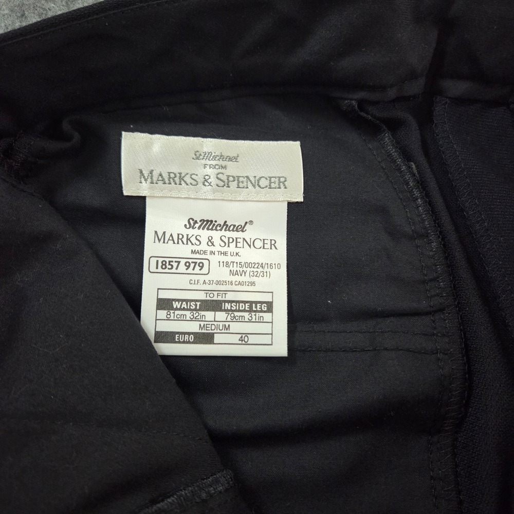 Vintage St Michael Marks Spencer Pants 32x31 Navy Wool Pleated Made UK 90s - Picture 6 of 8